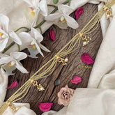 Vriksham Antique Gold Flgaro & Half Moon Drop Champ Hipchain-Red-Pearls-G20786